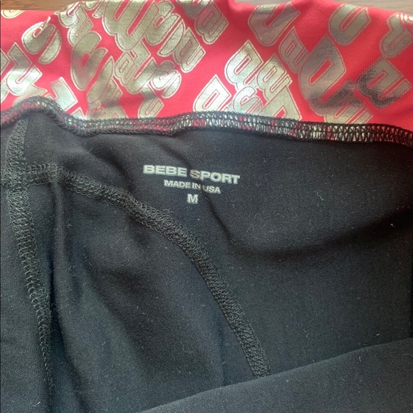 Bebe Sport Foldover pants in black/pink/silver- size medium - Picture 3 of 10